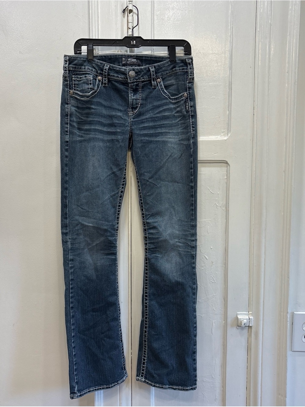 Silver Jeans Aiko Bootcut Denim Women's 29x30 Dark Blue Wash Mid Rise Edgy